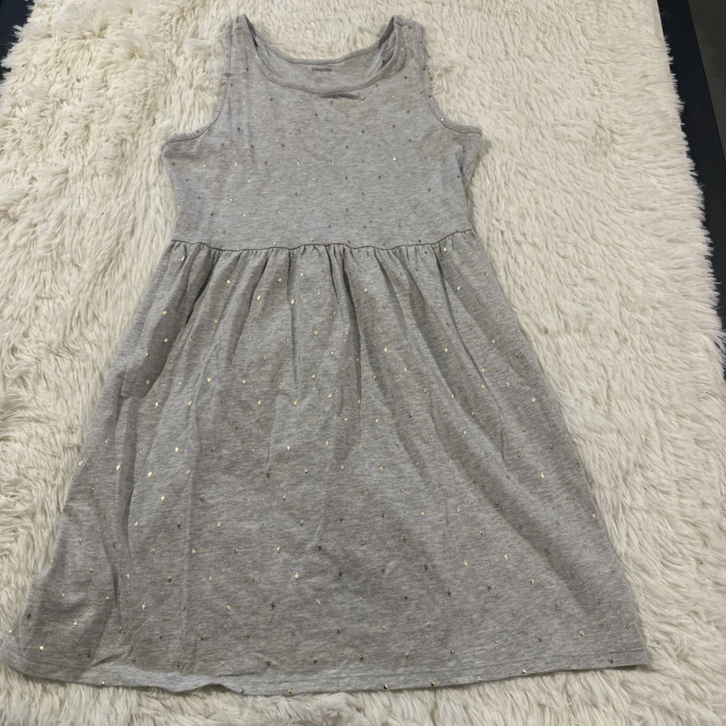 Gymboree Girls L Gray Sundress Sleevless Gold Shimmer 100% Cotton